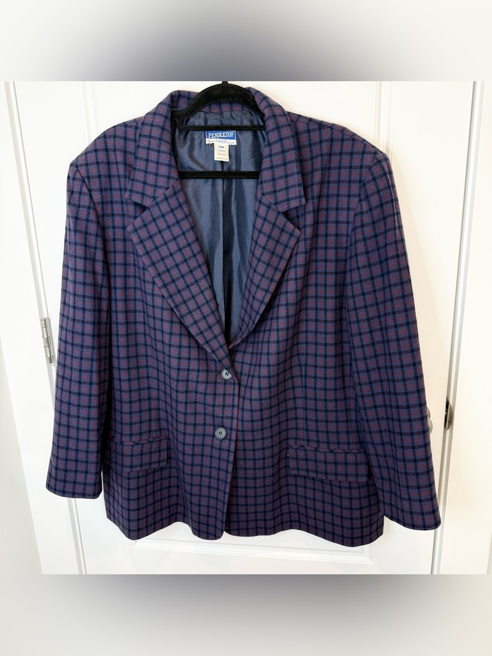 Pendleton 100% Wool Blazer Jacket Blue Plaid Button Up Womens 24W Vintage USA